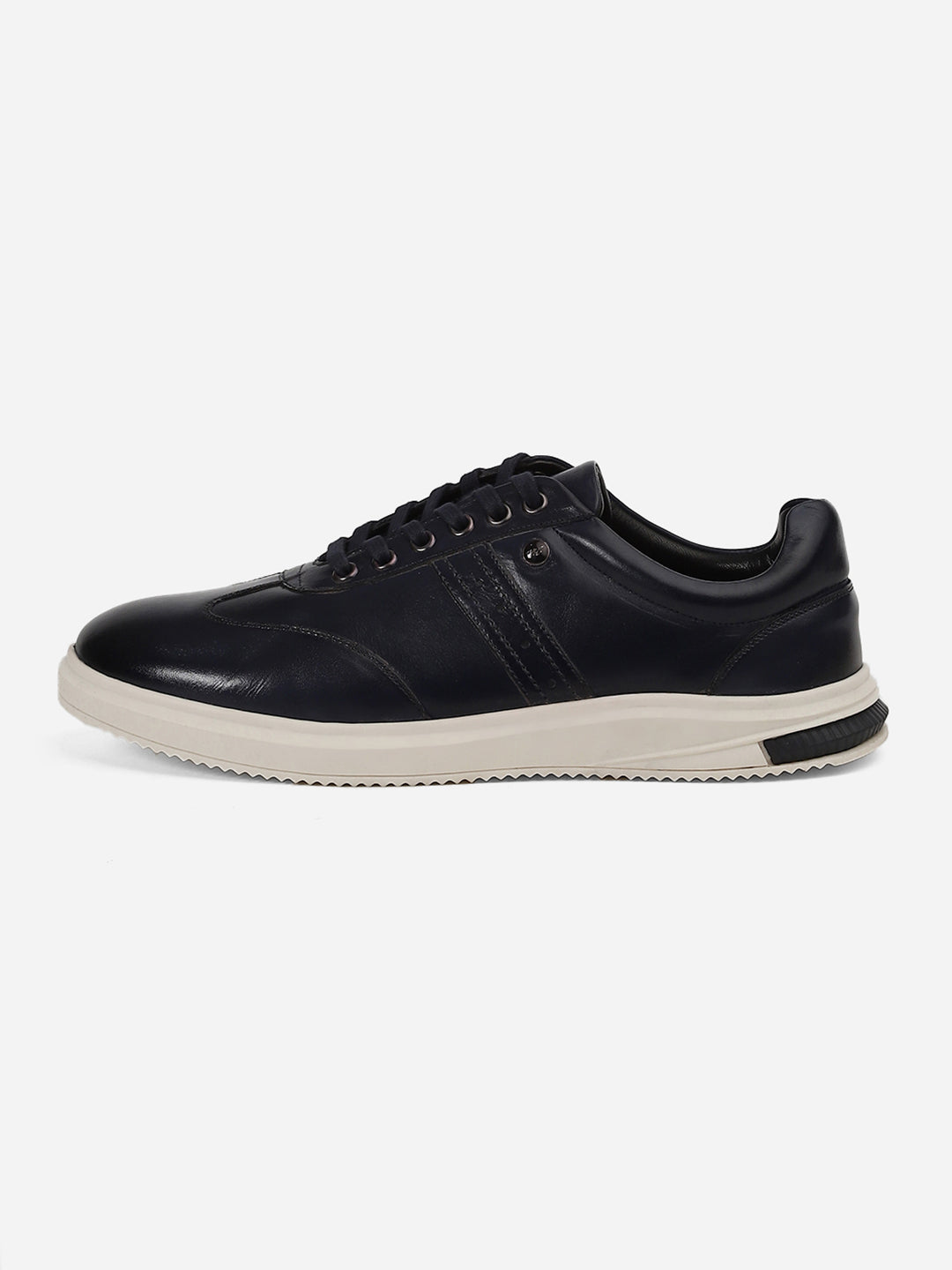 Men Navy Blue Lace-Up Genuine Leather Casual Sneaker