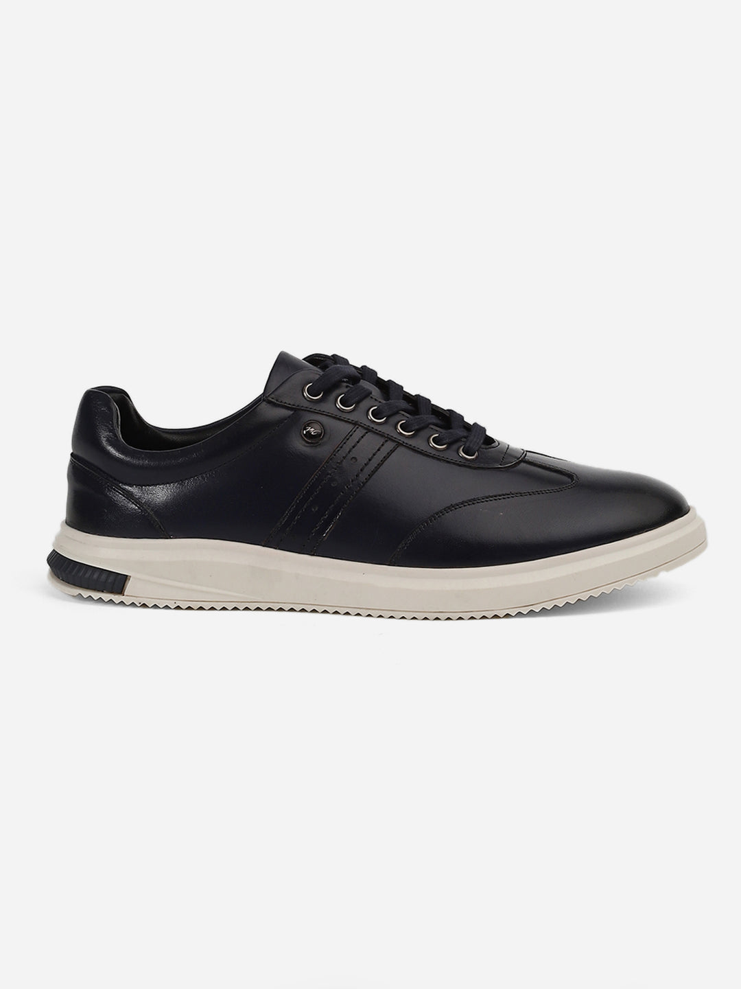 Men Navy Blue Lace-Up Genuine Leather Casual Sneaker