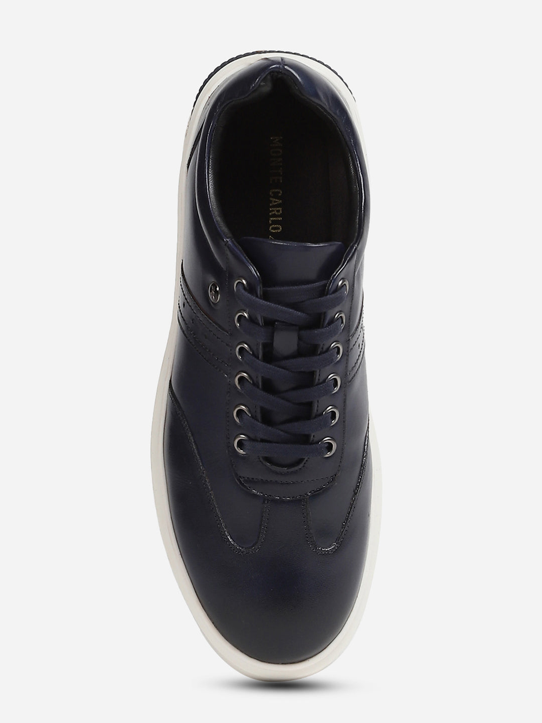 Men Navy Blue Lace-Up Genuine Leather Casual Sneaker