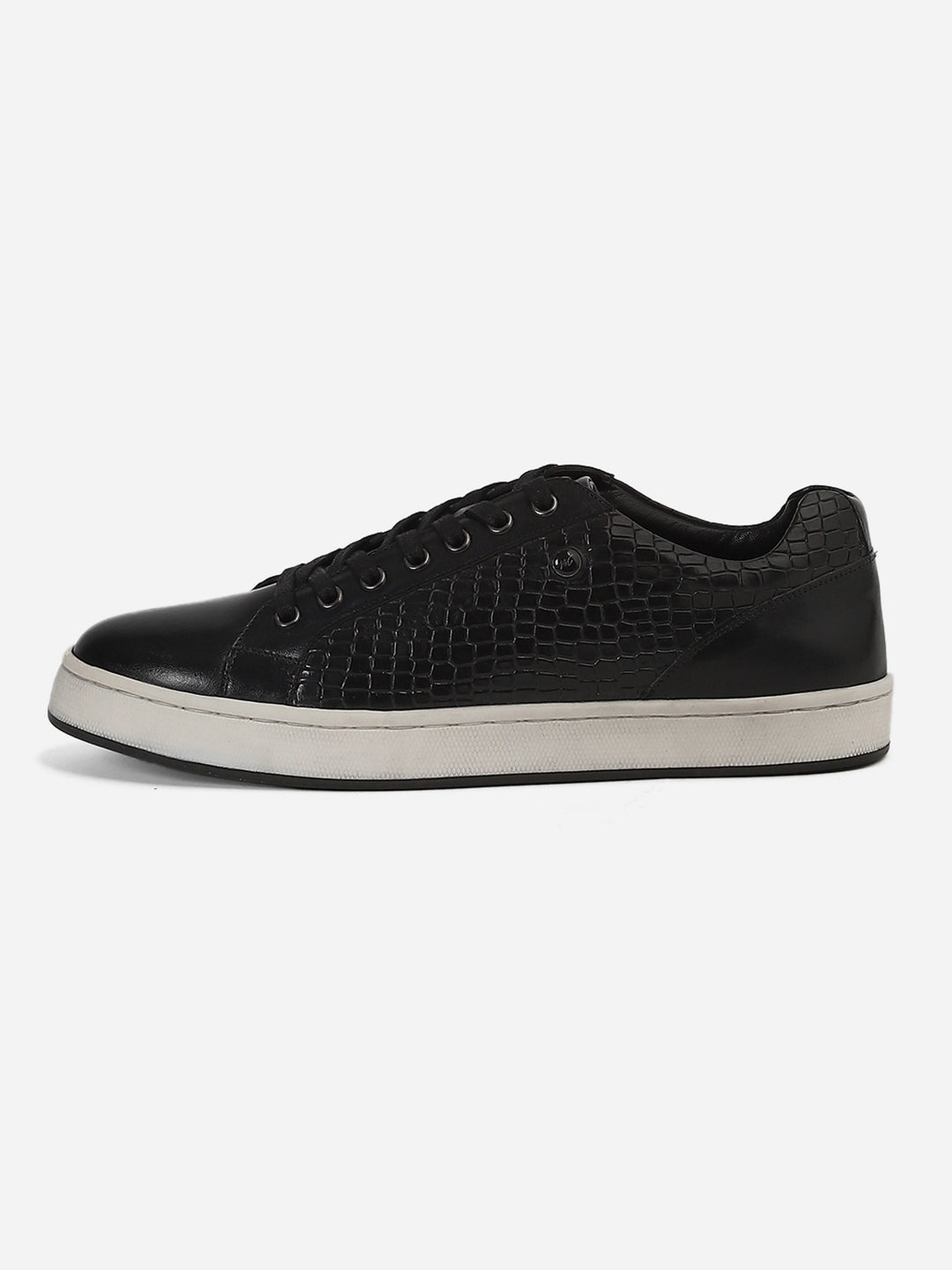 Men Black Lace-Up Genuine Leather Casual Sneaker