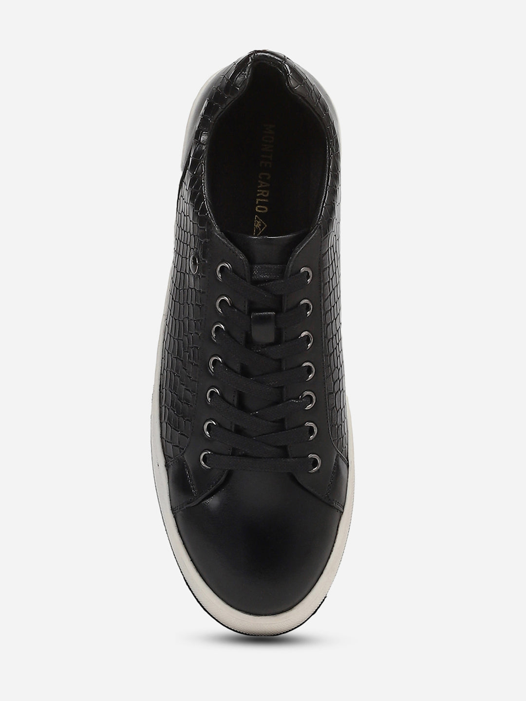 Men Black Lace-Up Genuine Leather Casual Sneaker