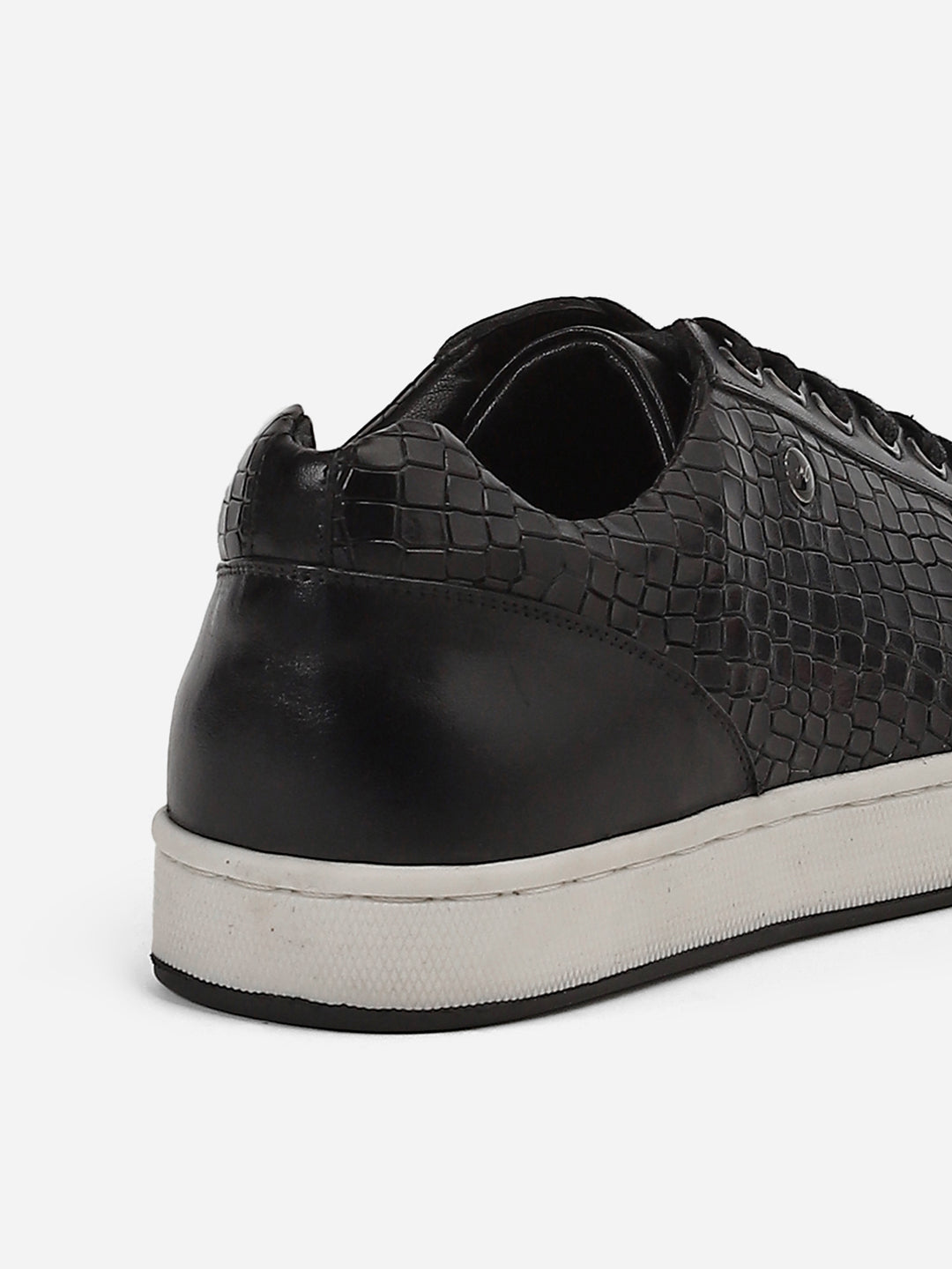 Men Black Lace-Up Genuine Leather Casual Sneaker