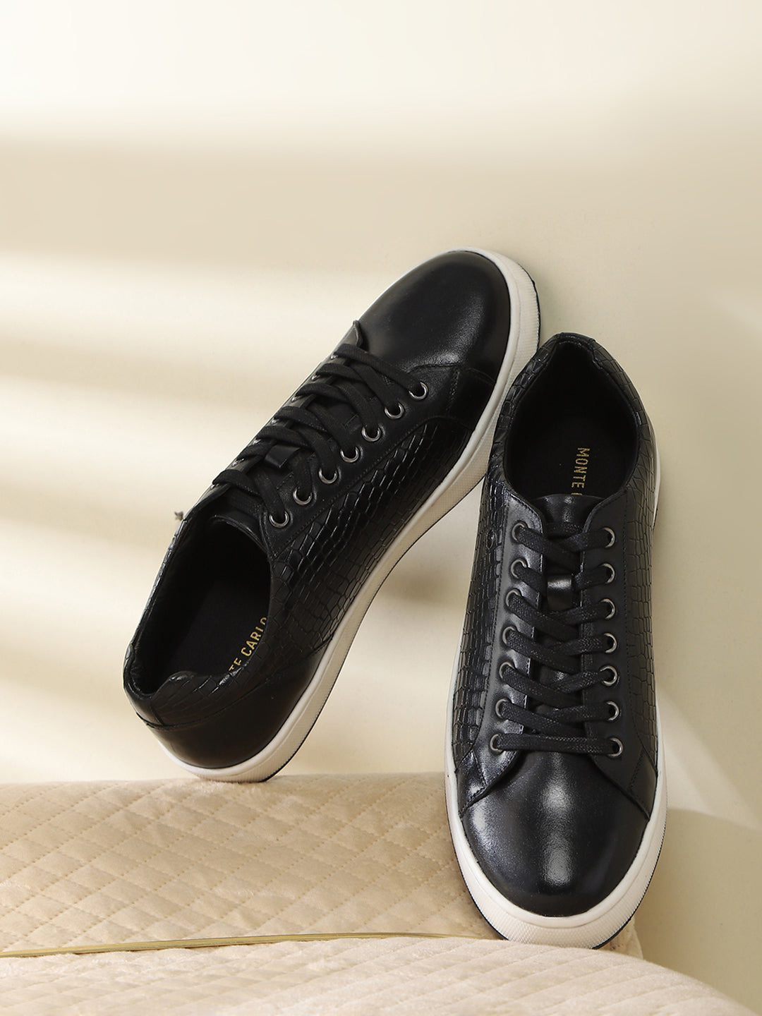 Buy Men Black Lace-Up Genuine Leather Casual Sneaker Online in