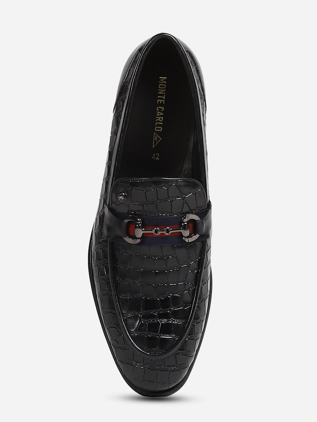 Men Black Slip-On Genuine Leather Croco Print Penny Loafers