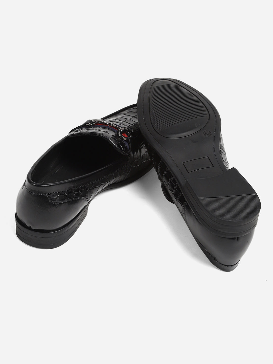 Men Black Slip-On Genuine Leather Croco Print Penny Loafers