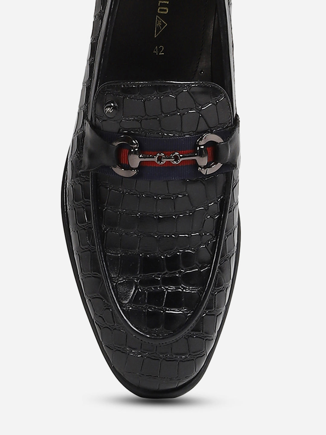 Men Black Slip-On Genuine Leather Croco Print Penny Loafers