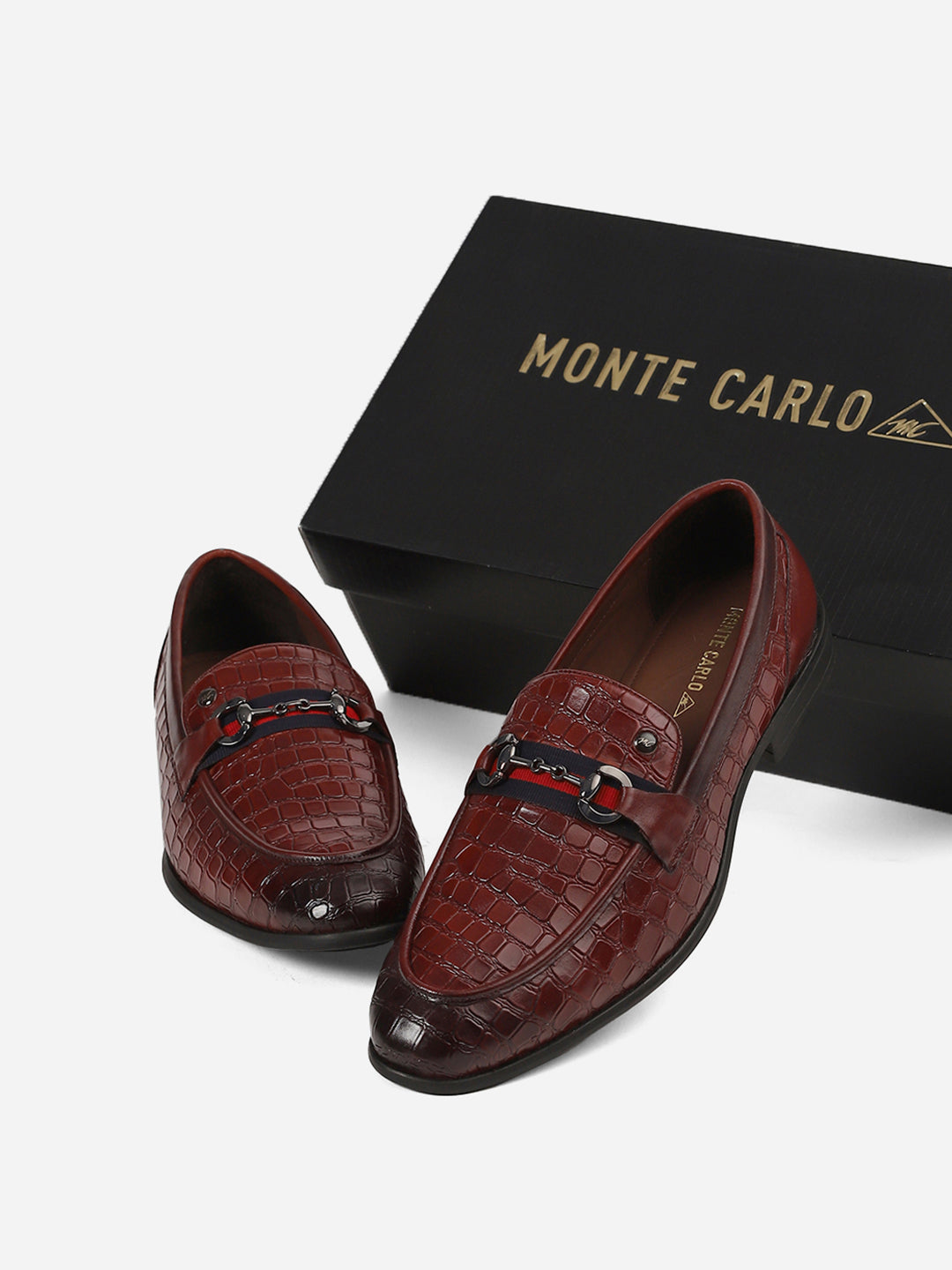 Men Brown Slip-On Genuine Leather Croco Print Penny Loafers