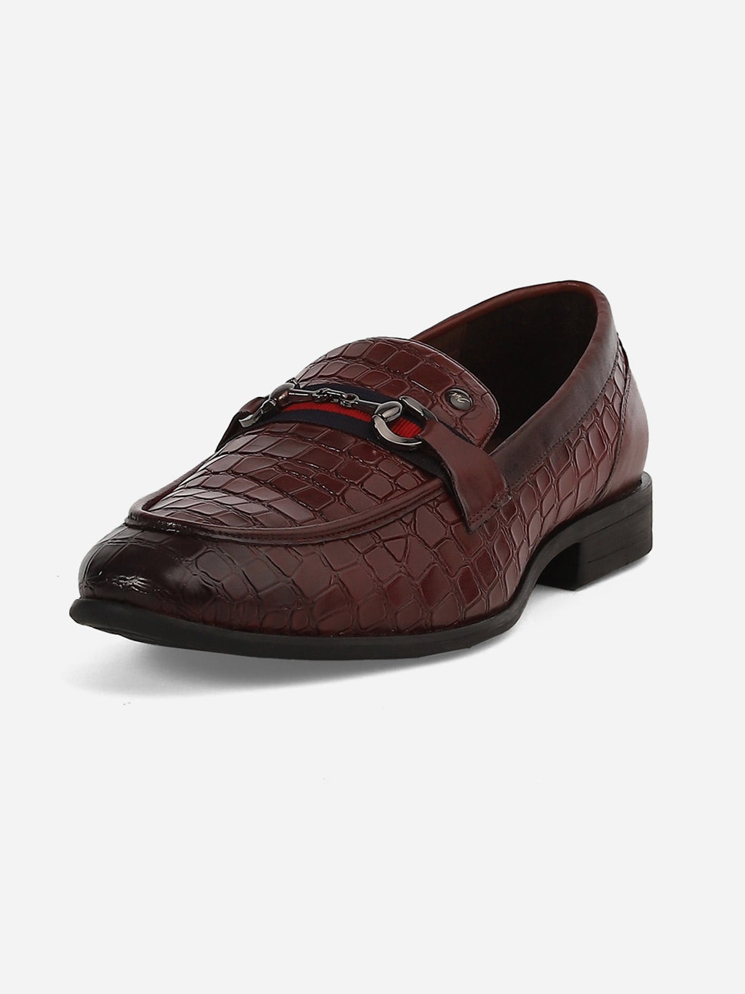 Men Brown Slip-On Genuine Leather Croco Print Penny Loafers