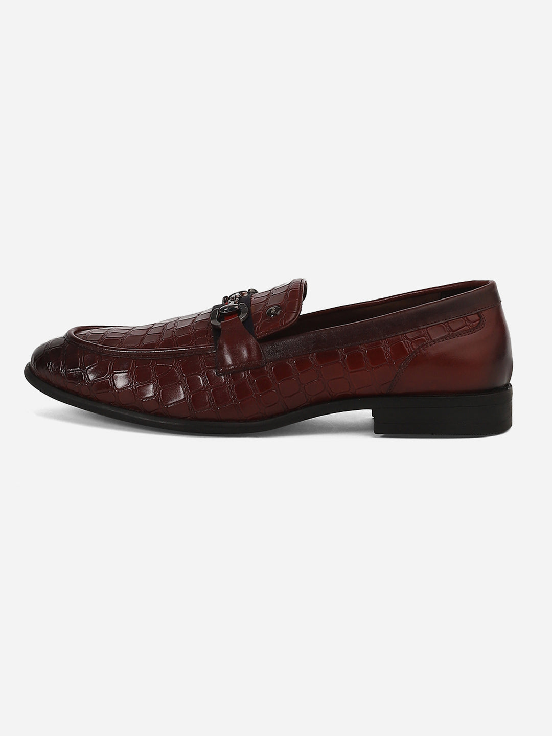 Men Brown Slip-On Genuine Leather Croco Print Penny Loafers