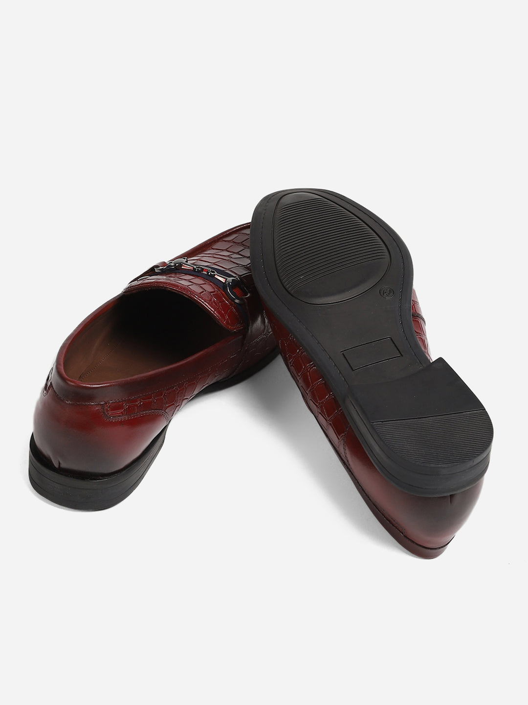 Men Brown Slip-On Genuine Leather Croco Print Penny Loafers