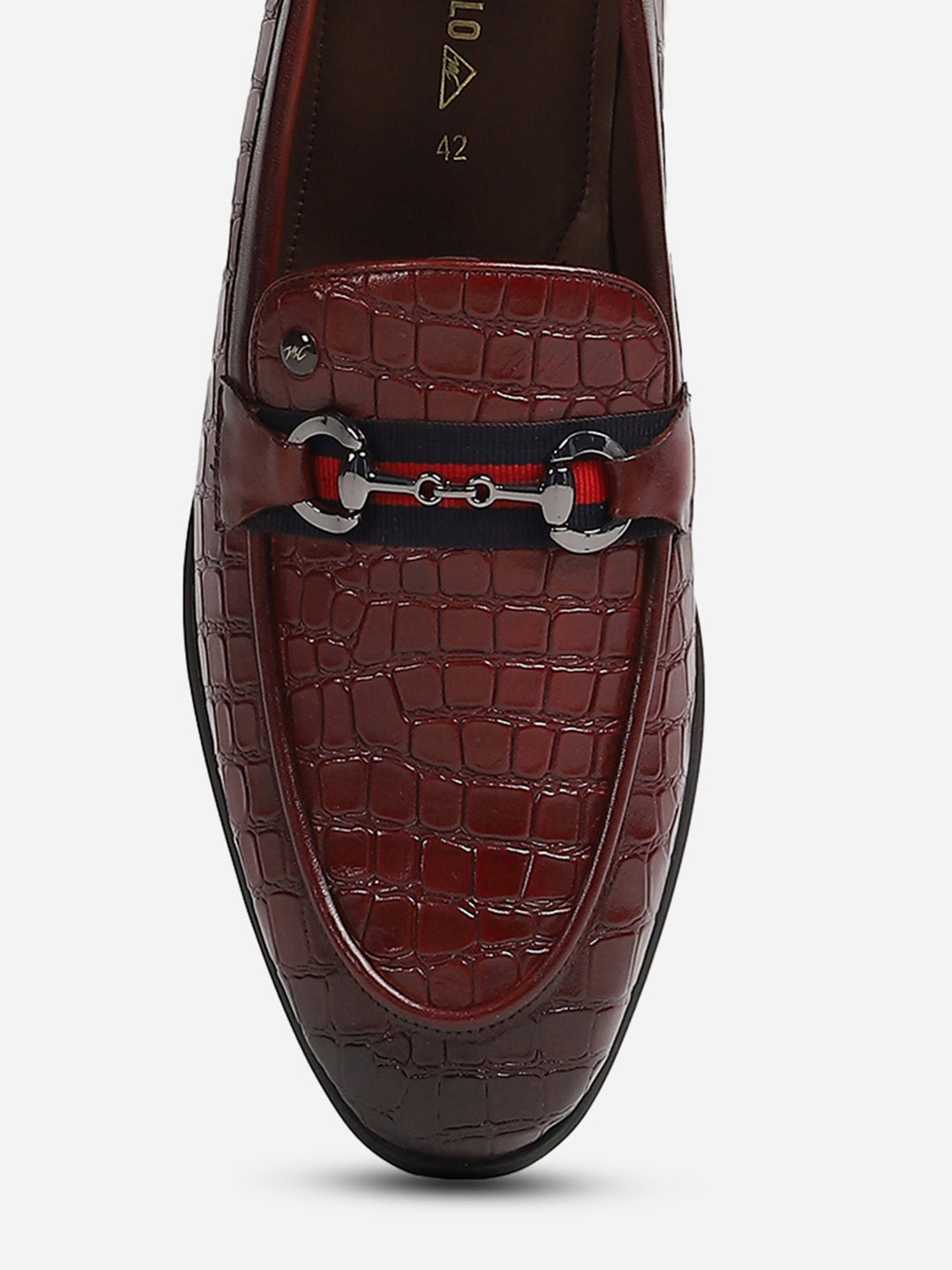 Men Brown Slip-On Genuine Leather Croco Print Penny Loafers
