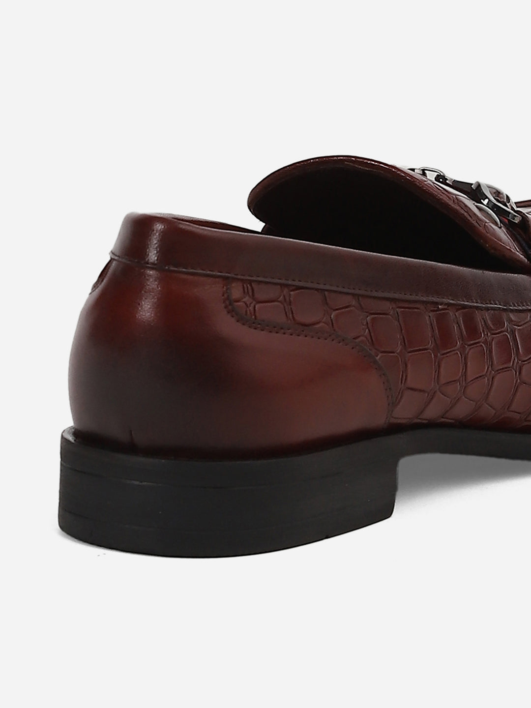 Men Brown Slip-On Genuine Leather Croco Print Penny Loafers