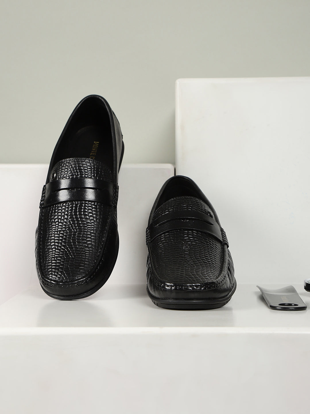 Men Black Slip-On Genuine Leather Loafer