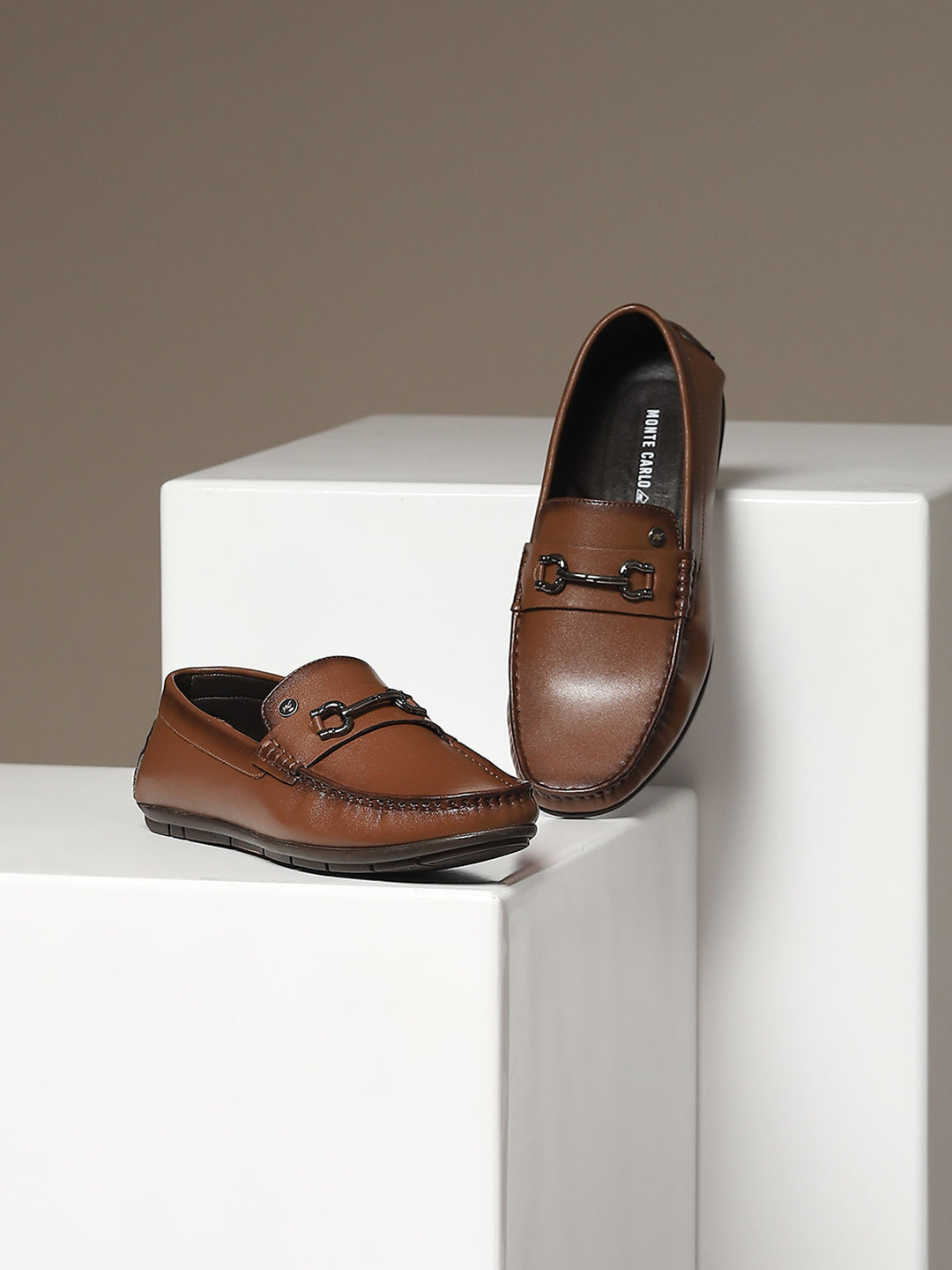 Men Tan Slip on Microfibre Loafers