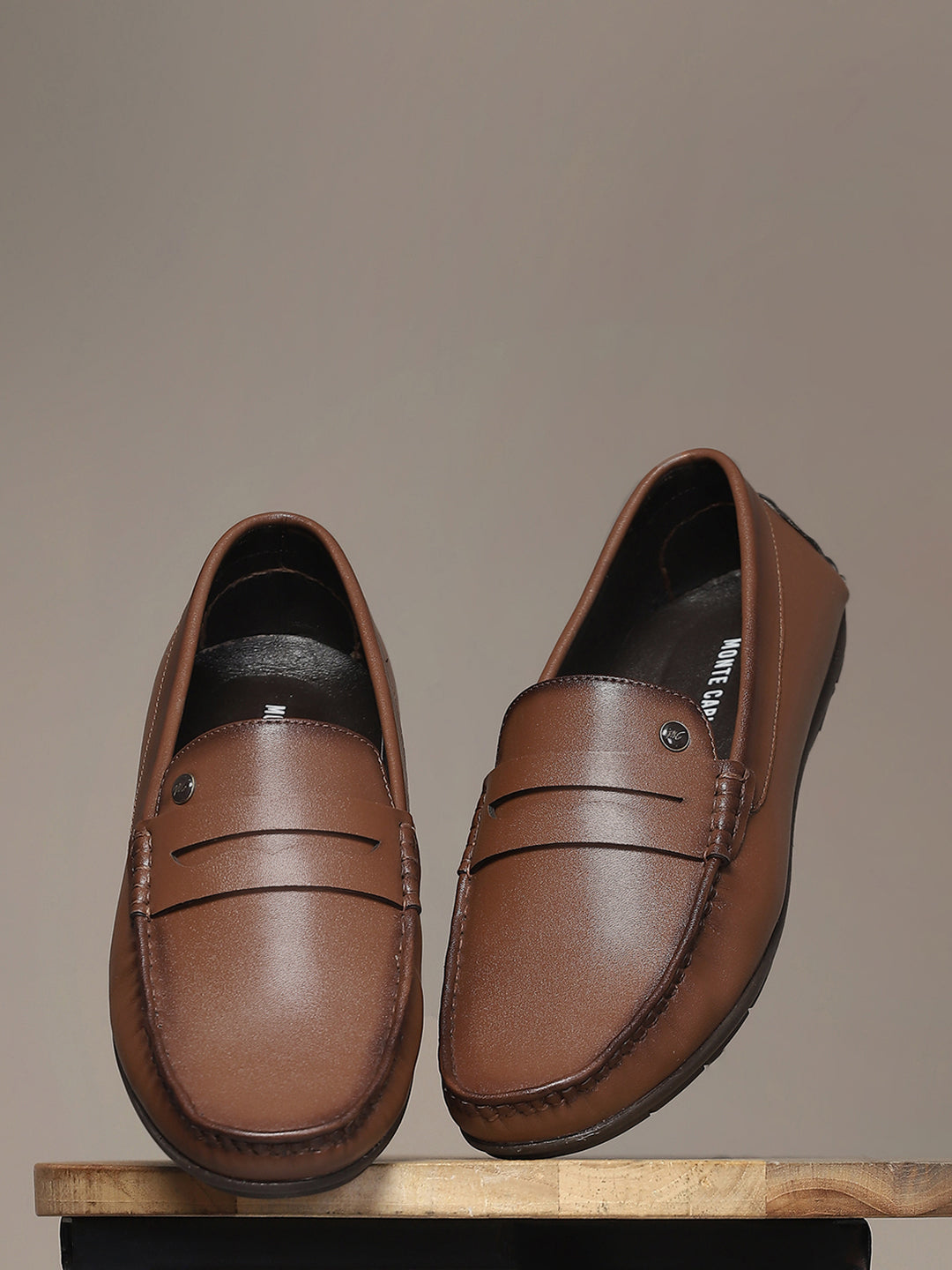Men Tan Slip on Microfibre Loafers