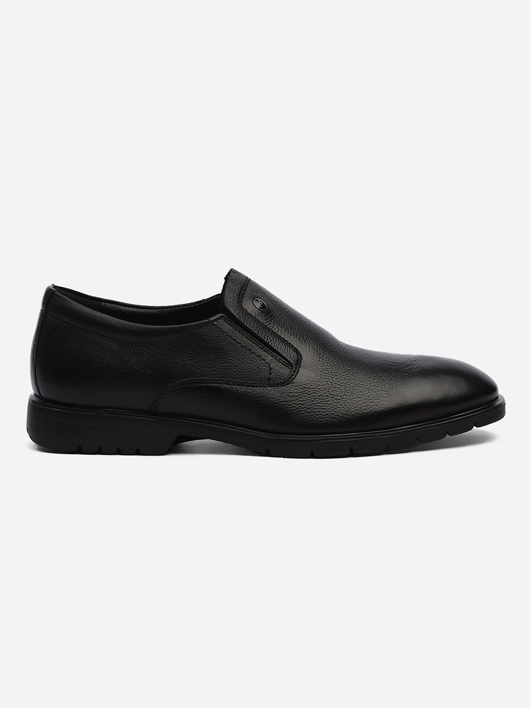 Men Black Solid Slip on Genuine Leather Formal Shoes