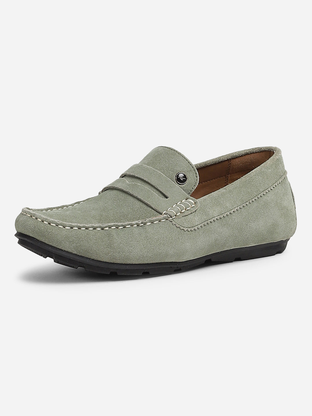 Men Grey Slip-On Genuine Leather Loafer