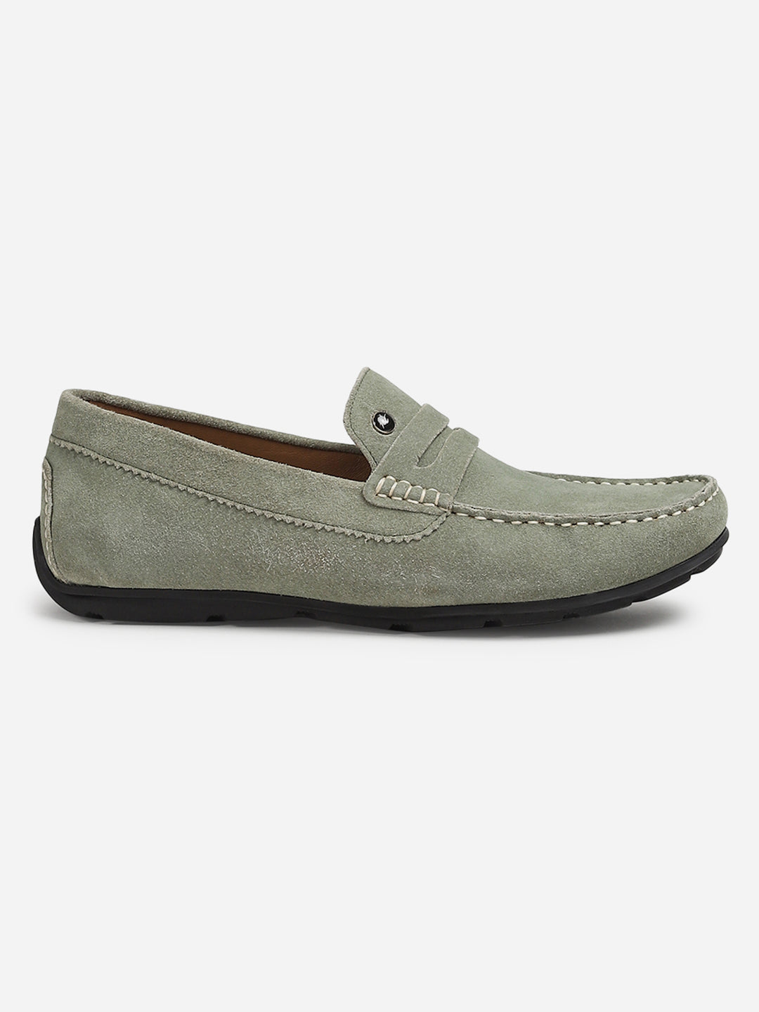 Men Grey Slip-On Genuine Leather Loafer