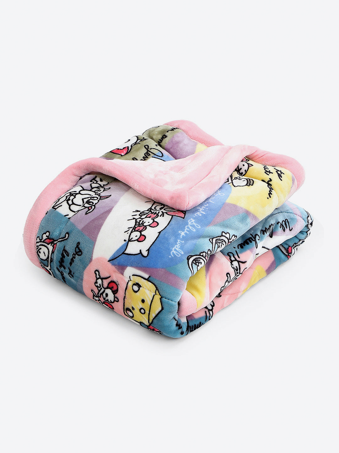 Printed Baby Blanket 3 Ply, 1609 GSM 5Pcs Set (1 Baby Comforter, 1 Bedsheet, 1 Neck Pillow & 2 Bolster)