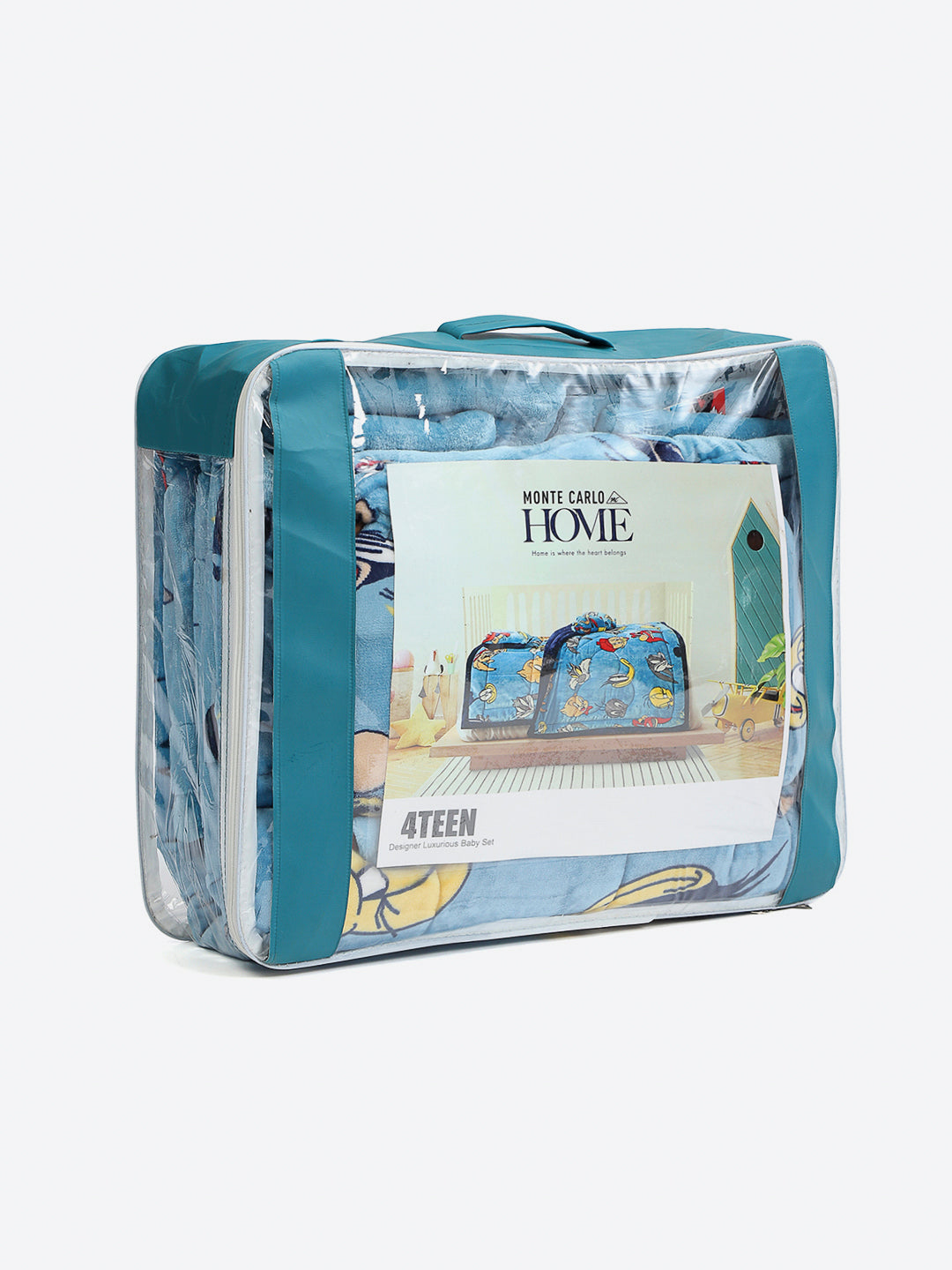 Printed Baby Blanket 3 Ply, 1609 GSM 5Pcs Set (1 Baby Comforter, 1 Bedsheet, 1 Neck Pillow & 2 Bolster)