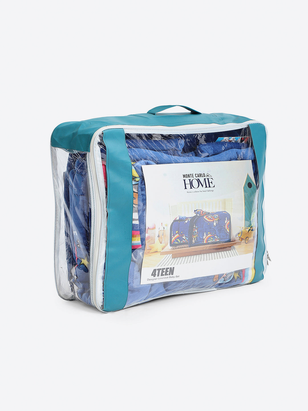 Printed Baby Blanket 3 Ply, 1609 GSM 5Pcs Set (1 Baby Comforter, 1 Bedsheet, 1 Neck Pillow & 2 Bolster)