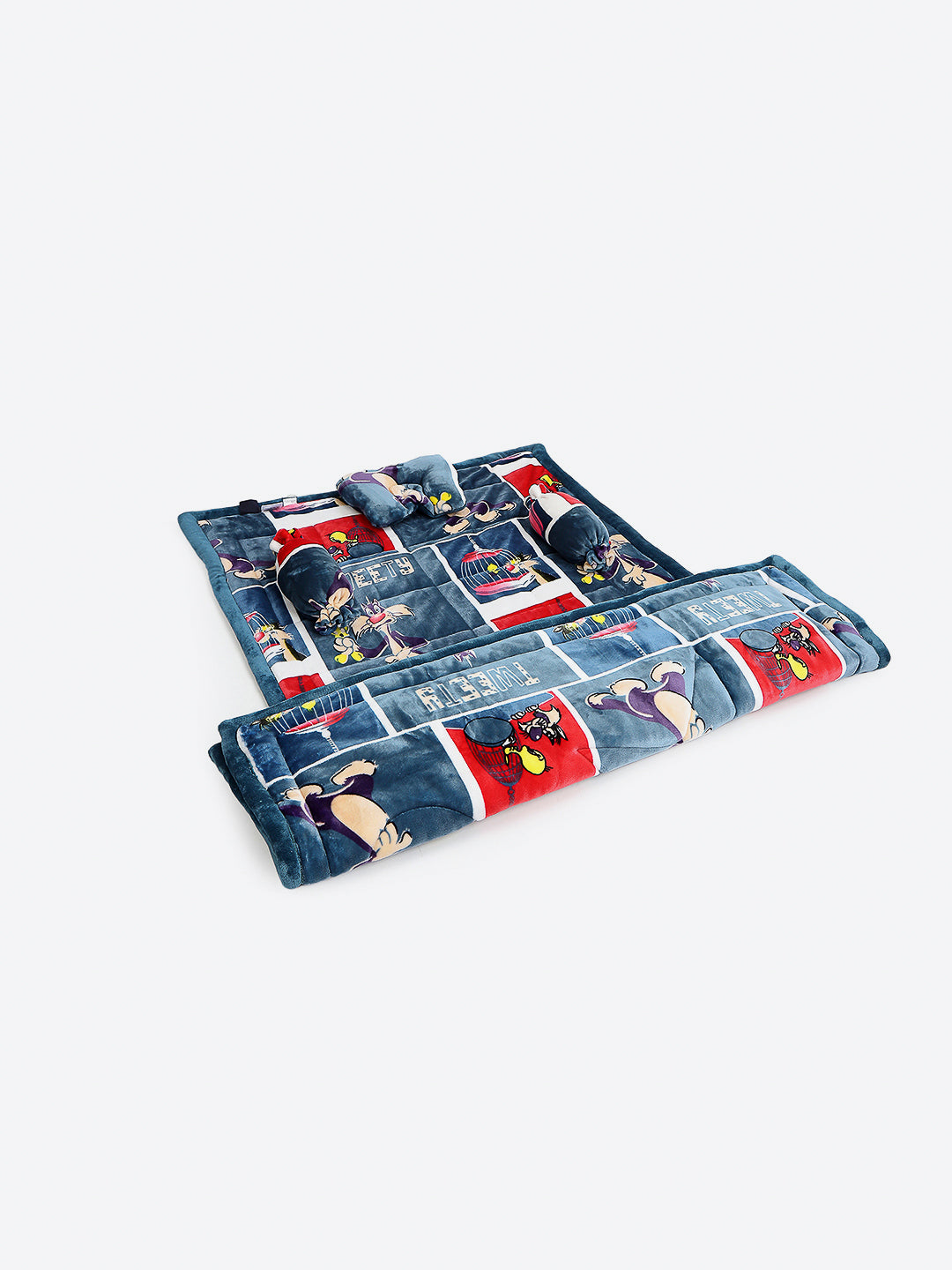 Printed Baby Blanket 3 Ply, 1609 GSM 5Pcs Set (1 Baby Comforter, 1 Bedsheet, 1 Neck Pillow & 2 Bolster)