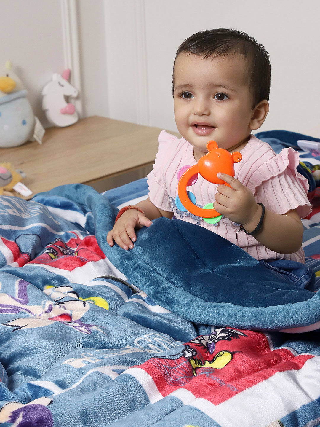 Printed Baby Blanket 3 Ply, 1609 GSM 5Pcs Set (1 Baby Comforter, 1 Bedsheet, 1 Neck Pillow & 2 Bolster)