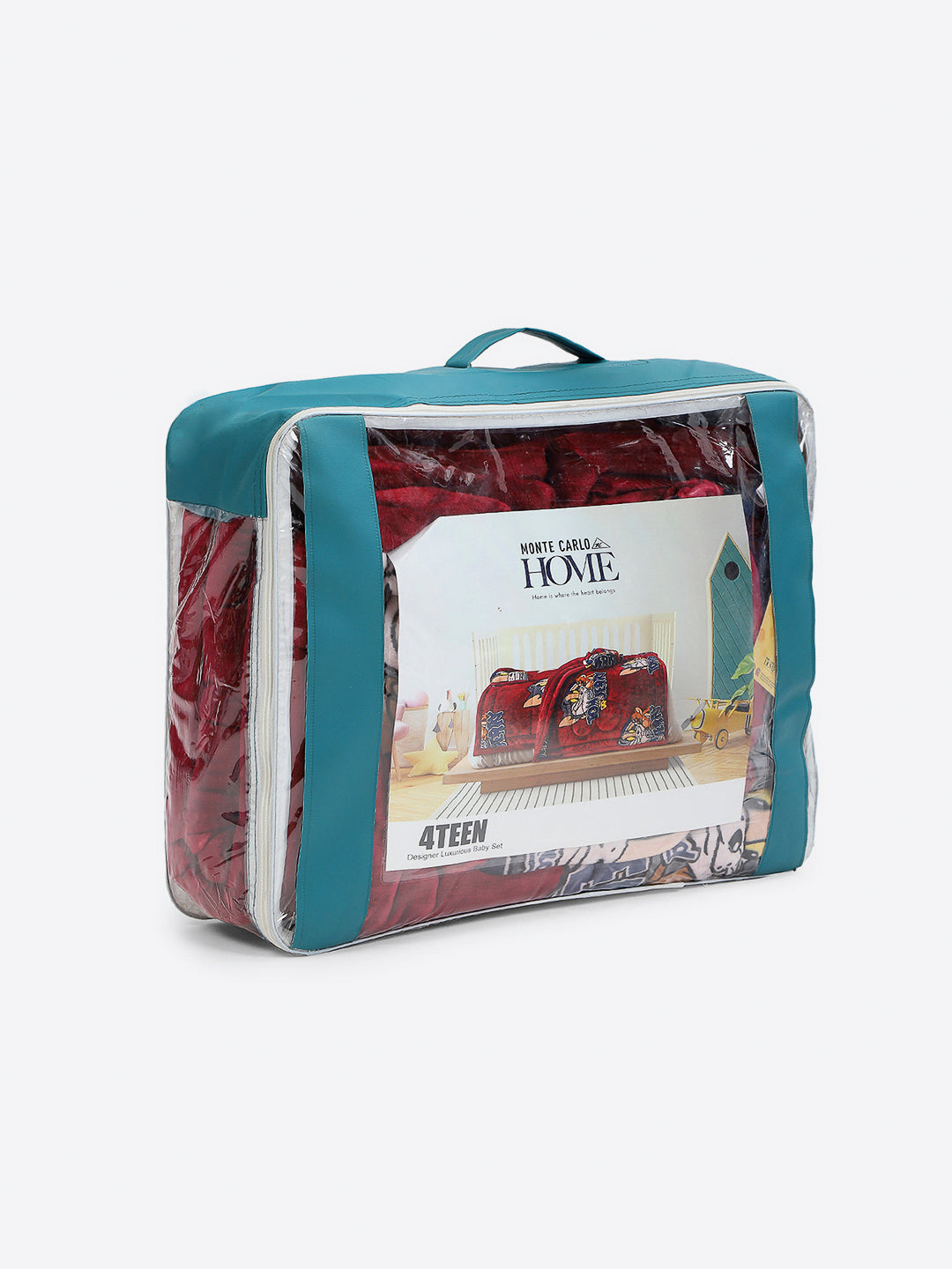 Printed Baby Blanket 3 Ply, 1609 GSM 5Pcs Set (1 Baby Comforter, 1 Bedsheet, 1 Neck Pillow & 2 Bolster)