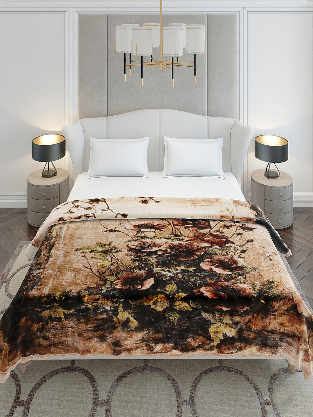 Floral Printed Double Bed 2 Ply, 947 GSM Blanket for Heavy Winter - (Bandhan) with Fragrance