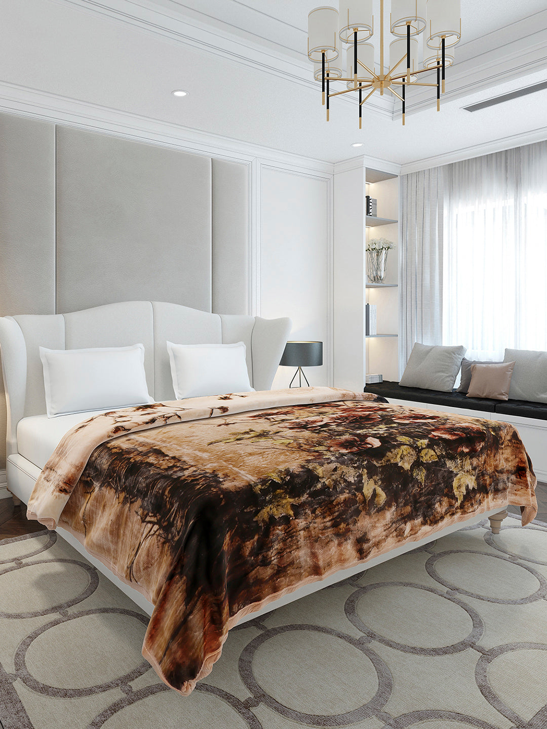 Floral Printed Double Bed 2 Ply, 947 GSM Blanket for Heavy Winter - (Bandhan) with Fragrance