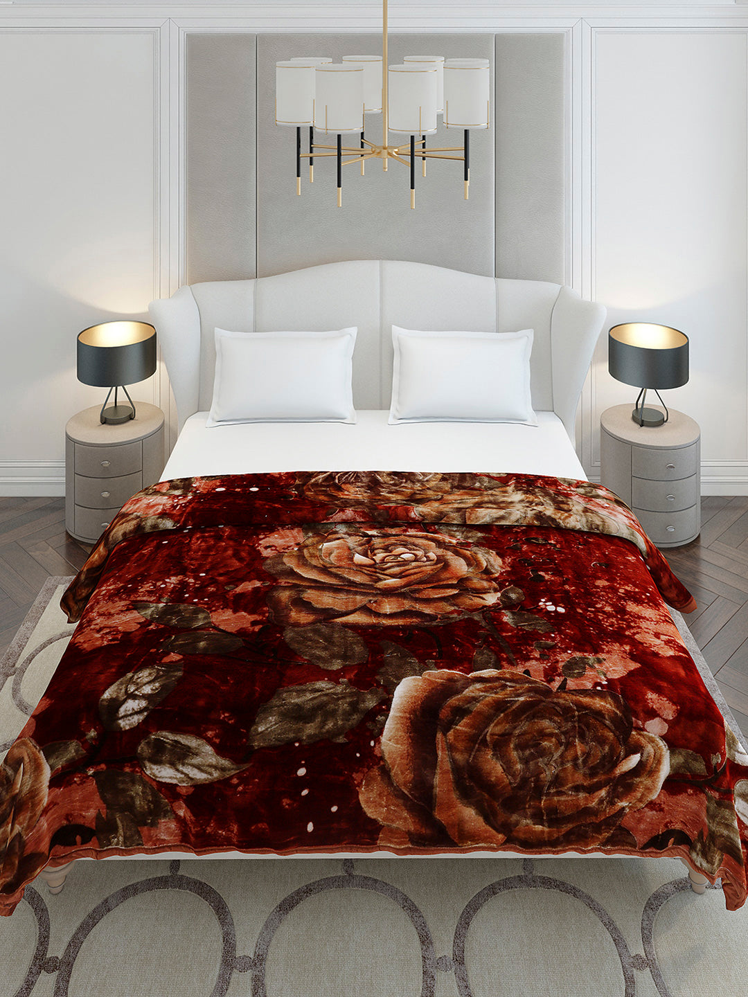 Floral Printed Double Bed 2 Ply, 947 GSM Blanket for Heavy Winter - (Bandhan) with Fragrance