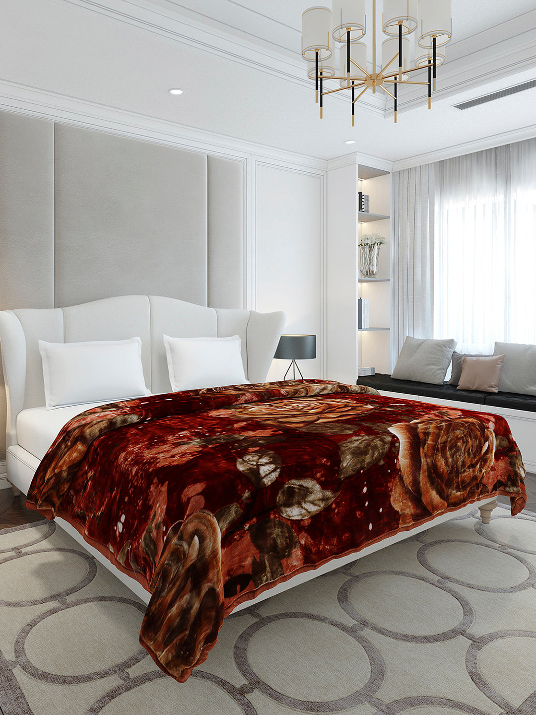 Floral Printed Double Bed 2 Ply, 947 GSM Blanket for Heavy Winter - (Bandhan) with Fragrance