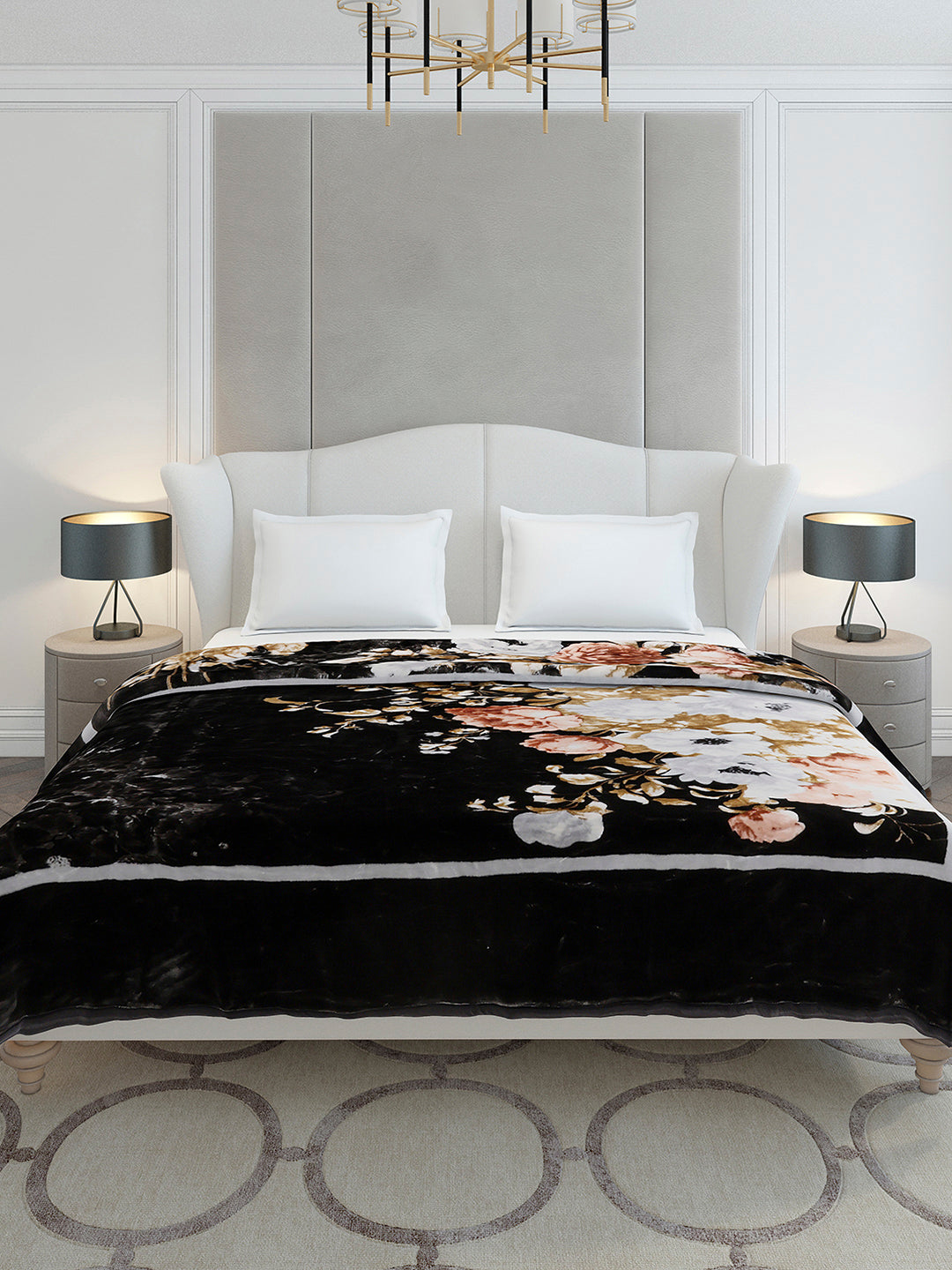 Floral Printed Double Bed 2 Ply, 947 GSM Blanket for Heavy Winter - (Bandhan) with Fragrance