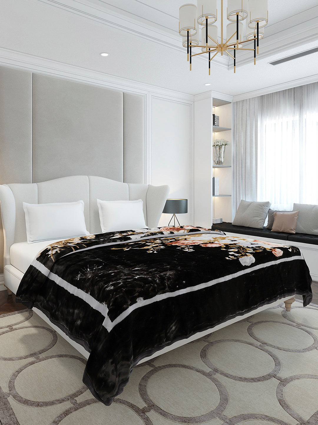 Floral Printed Double Bed 2 Ply, 947 GSM Blanket for Heavy Winter - (Bandhan) with Fragrance