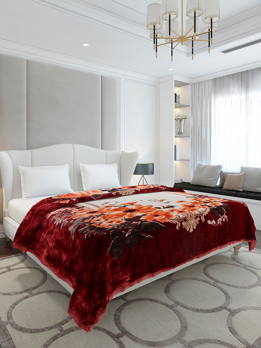 Floral Printed Double Bed 2 Ply, 947 GSM Blanket for Heavy Winter - (Bandhan) with Fragrance