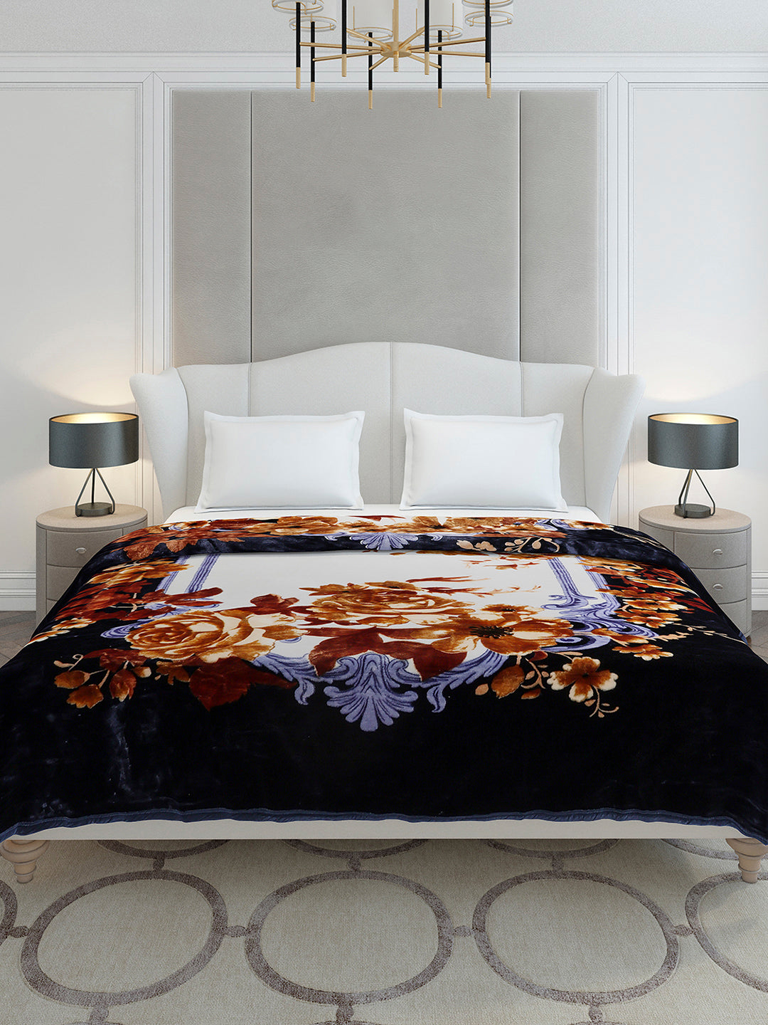 Floral Printed Double Bed 2 Ply, 947 GSM Blanket for Heavy Winter - (Bandhan) with Fragrance