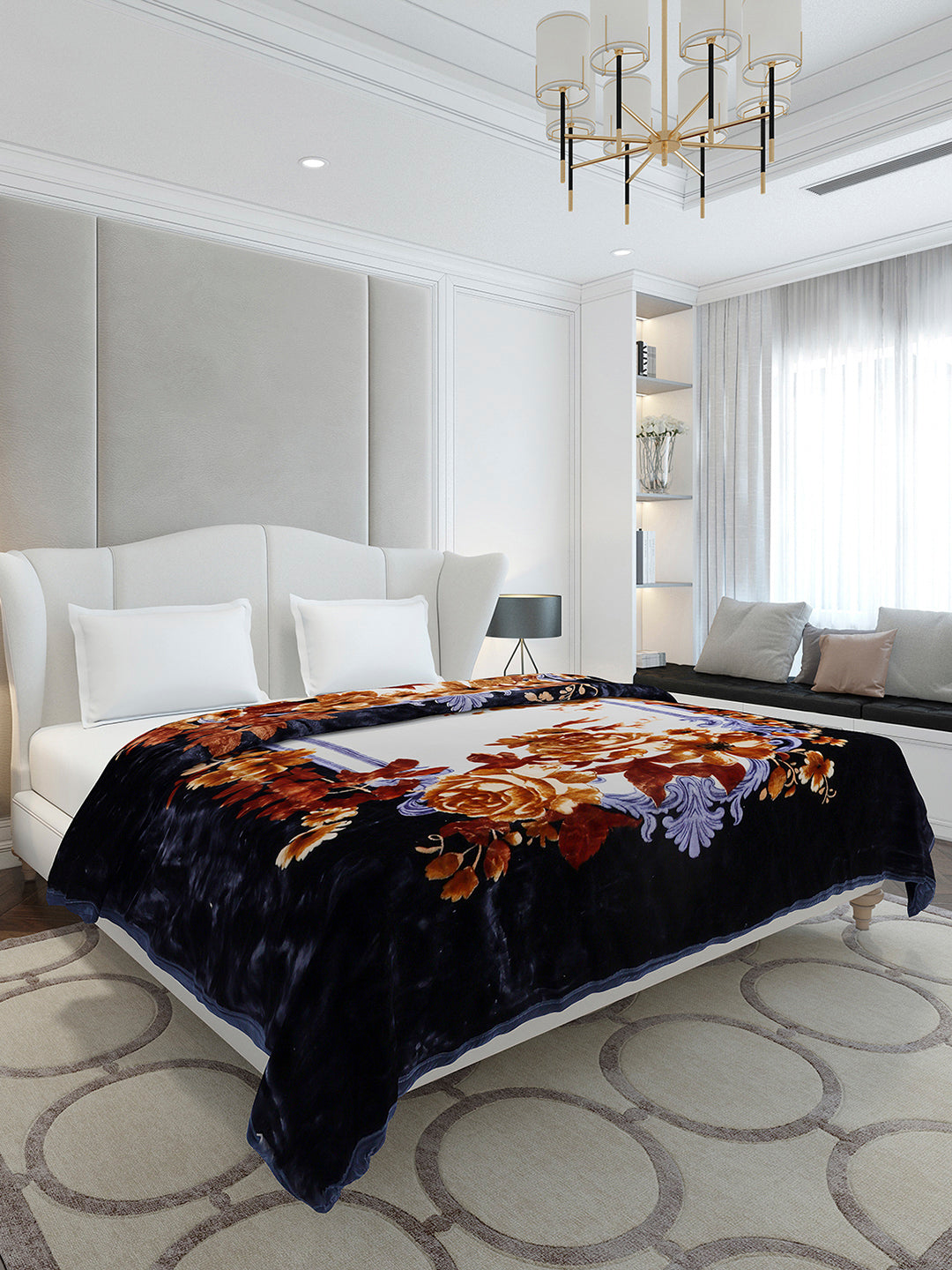 Floral Printed Double Bed 2 Ply, 947 GSM Blanket for Heavy Winter - (Bandhan) with Fragrance