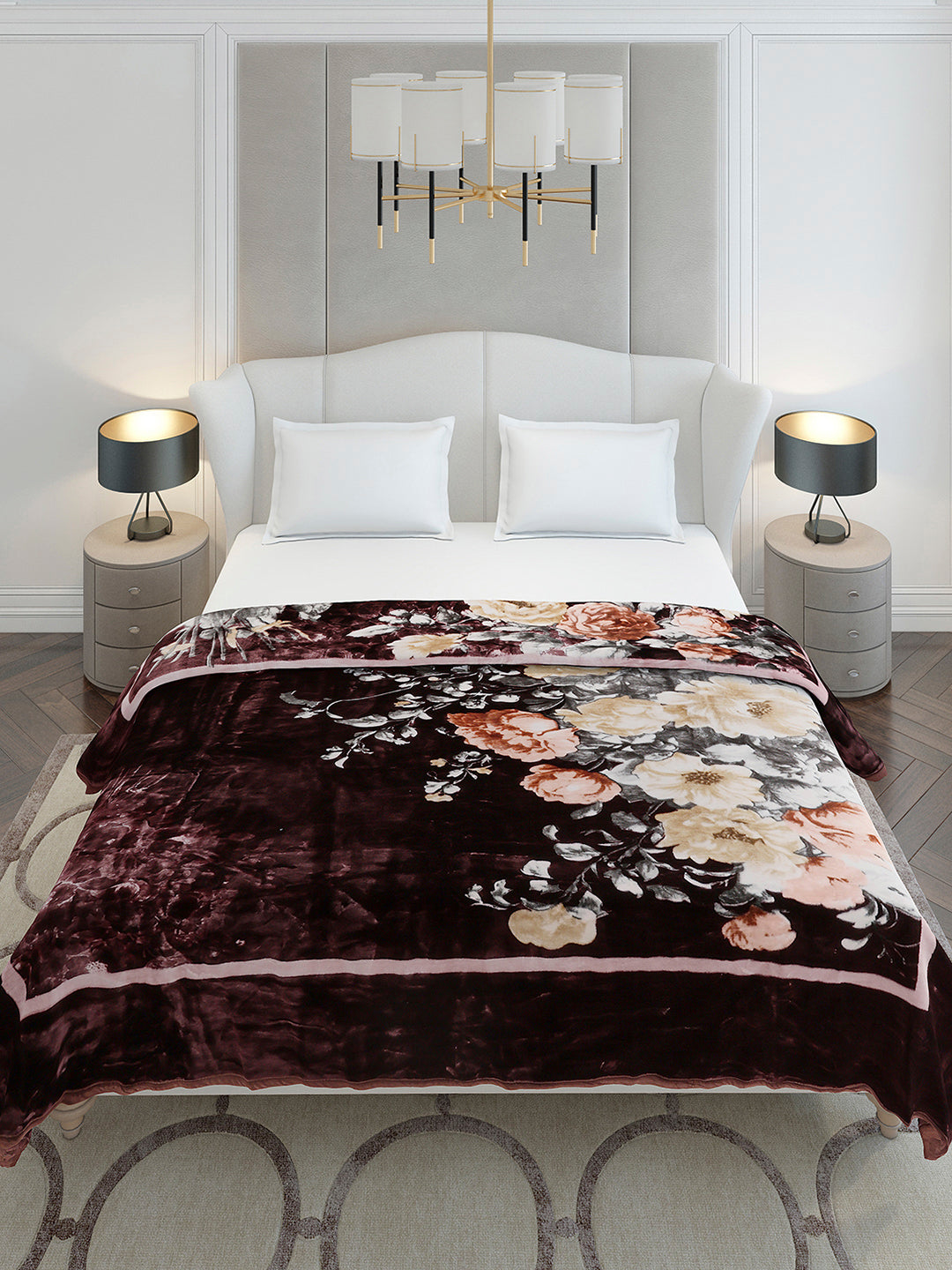 Floral Printed Double Bed 2 Ply, 947 GSM Blanket for Heavy Winter - (Bandhan) with Fragrance