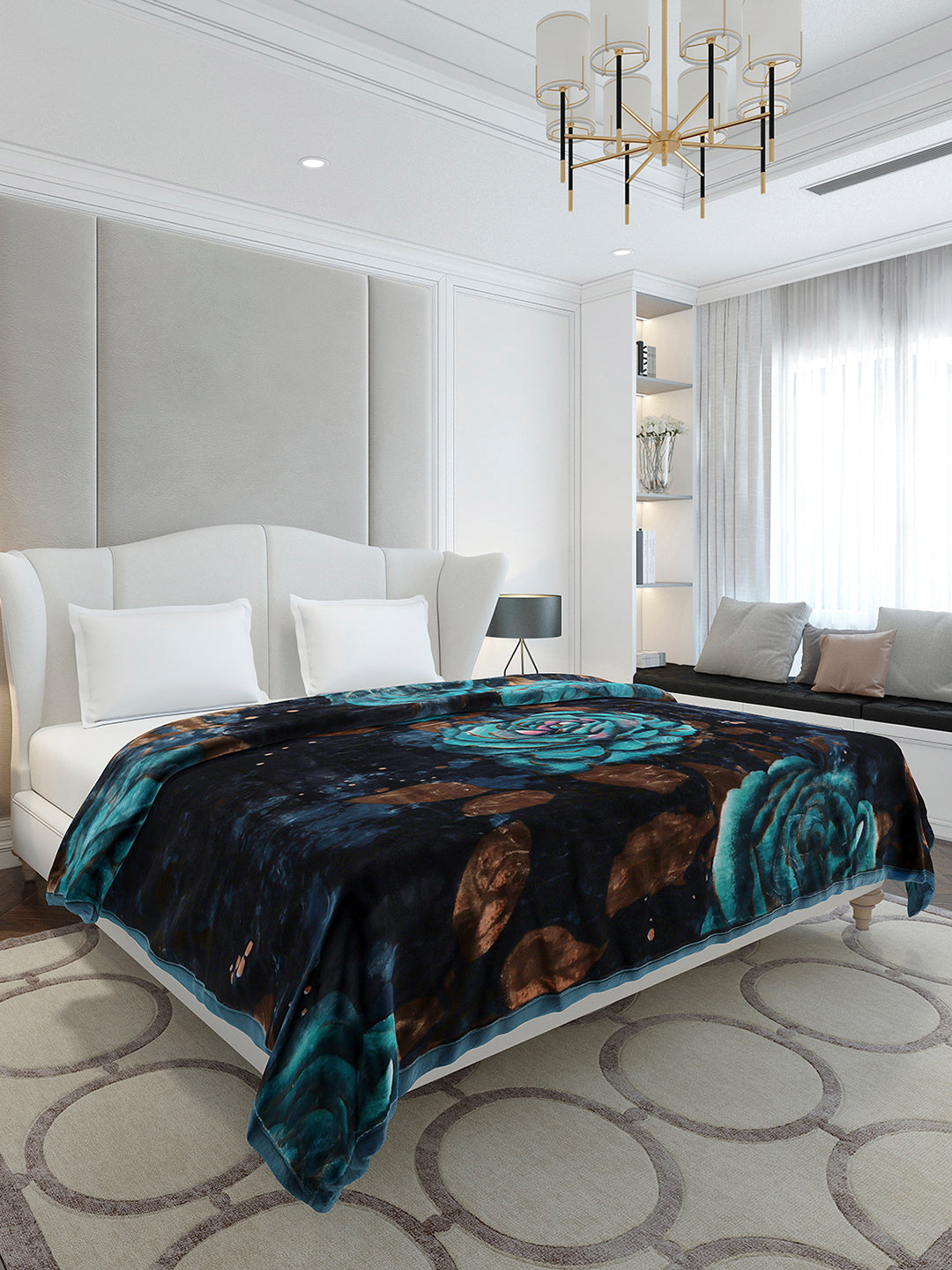 Floral Printed Double Bed 2 Ply, 947 GSM Blanket for Heavy Winter - (Bandhan) with Fragrance