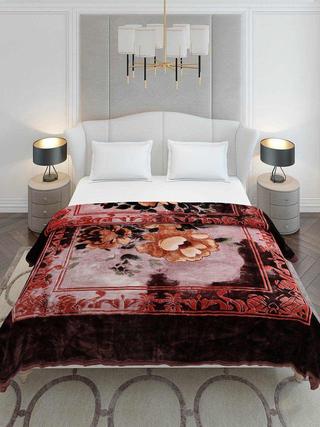 Floral Printed Double Bed 2 Ply, 947 GSM Blanket for Heavy Winter - (Bandhan) with Fragrance