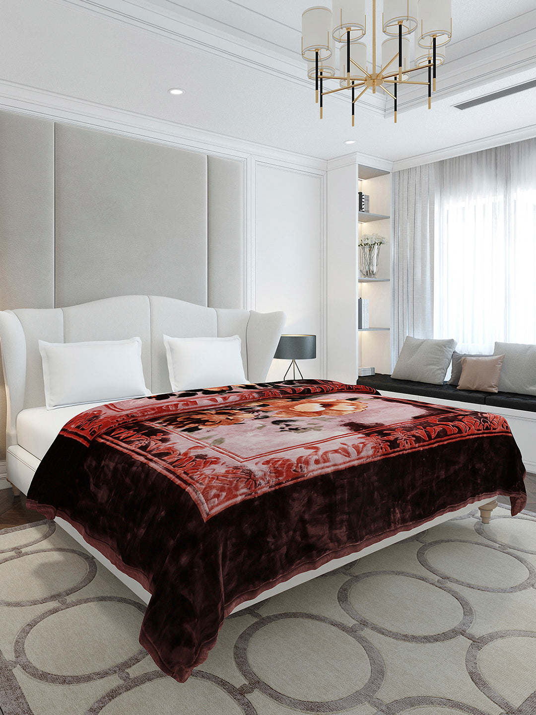 Floral Printed Double Bed 2 Ply, 947 GSM Blanket for Heavy Winter - (Bandhan) with Fragrance