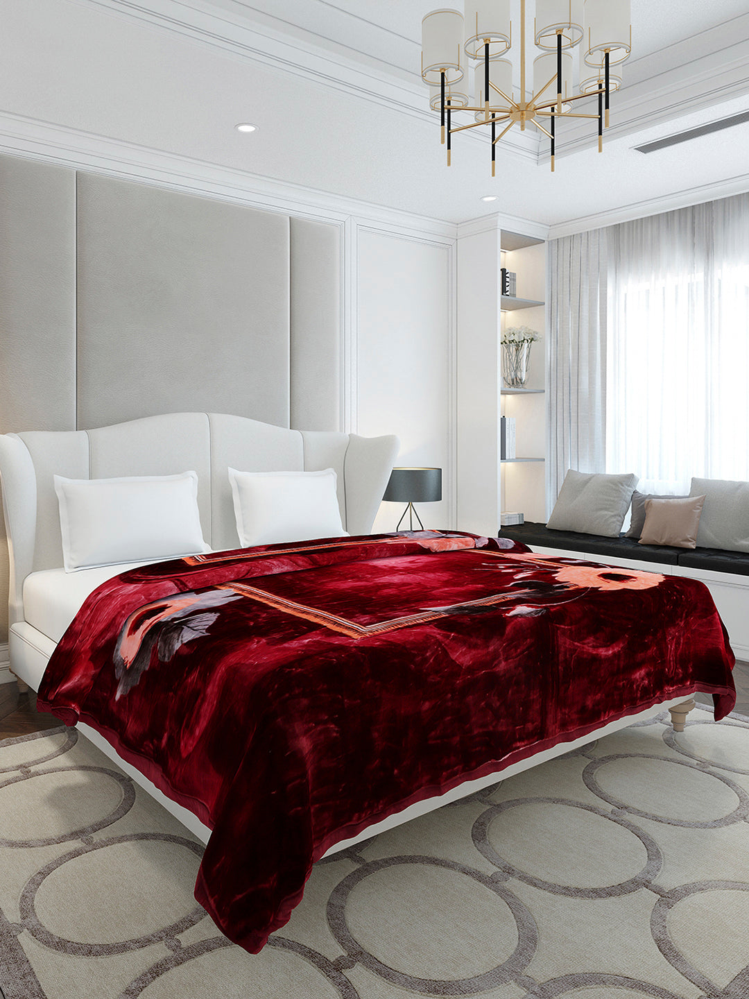 Floral Printed Double Bed 2 Ply, 947 GSM Blanket for Heavy Winter - (Bandhan) with Fragrance