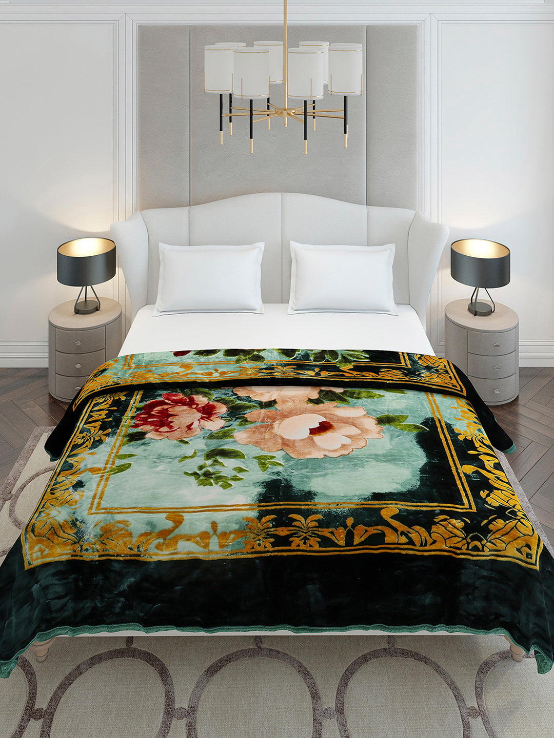 Floral Printed Double Bed 2 Ply, 947 GSM Blanket for Heavy Winter - (Bandhan) with Fragrance