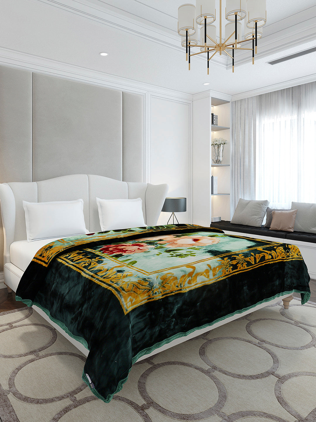 Floral Printed Double Bed 2 Ply, 947 GSM Blanket for Heavy Winter - (Bandhan) with Fragrance