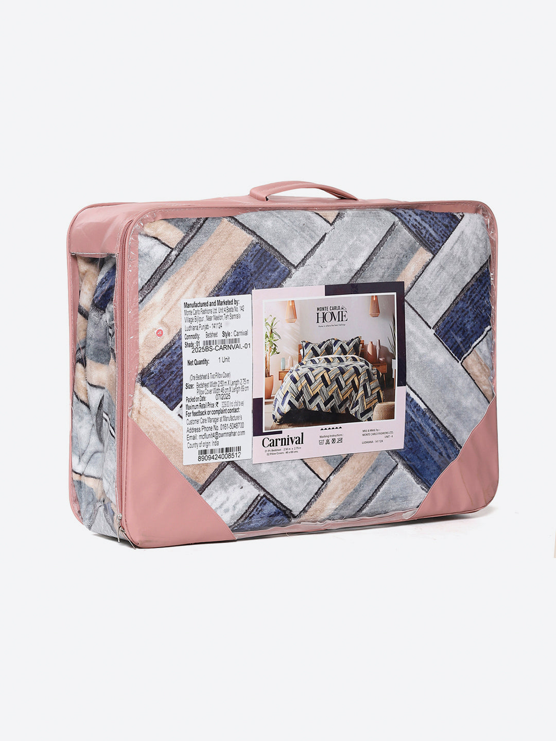 349 GSM 100% Polyester King Bed 1 Bedsheet with 2 Pillow Cover (Carnival)