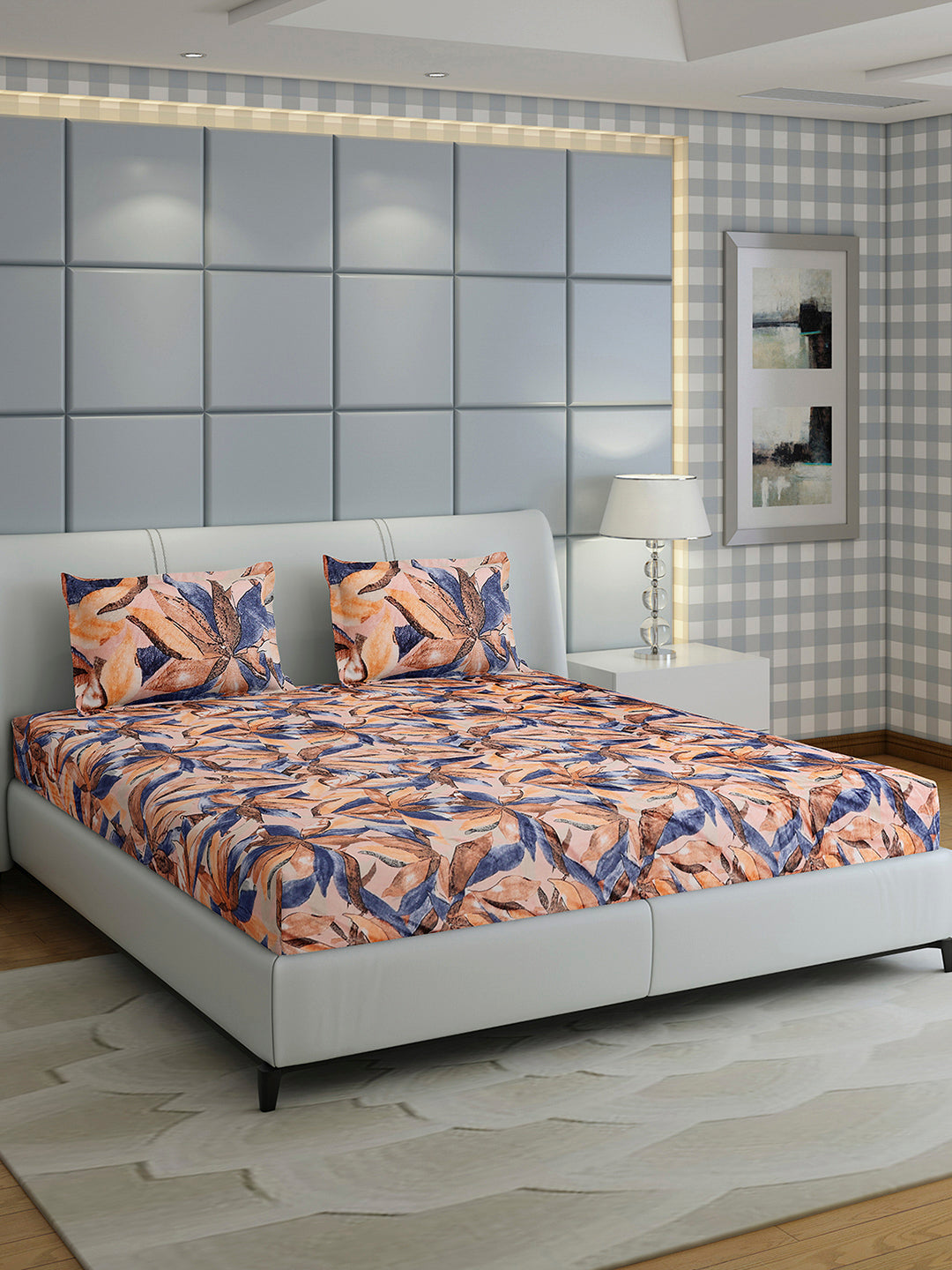 349 GSM Polyester King Bed 1 Bedsheet with 2 Pillow Cover (Carnival)