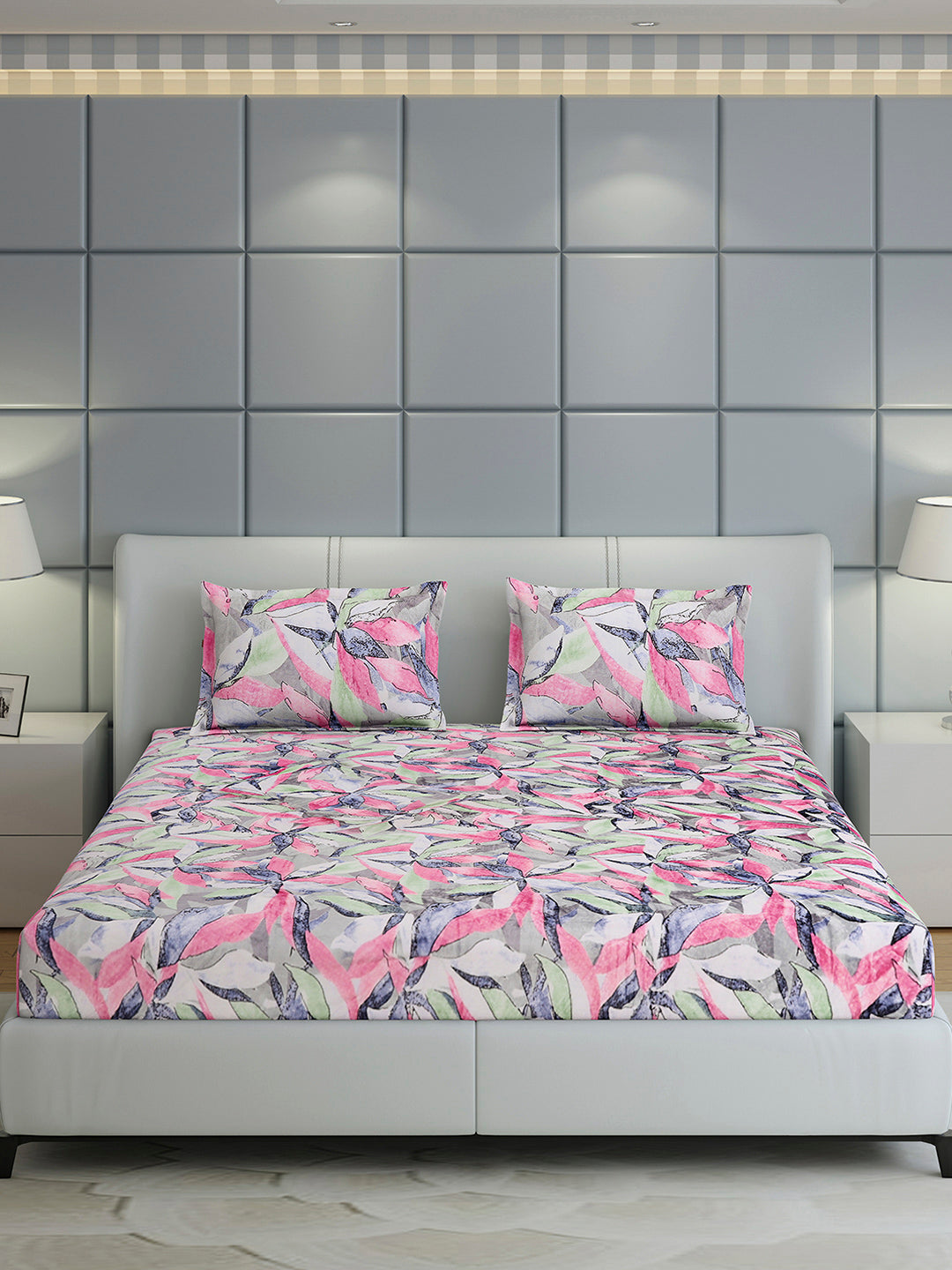 349 GSM Polyester King Bed 1 Bedsheet with 2 Pillow Cover (Carnival)