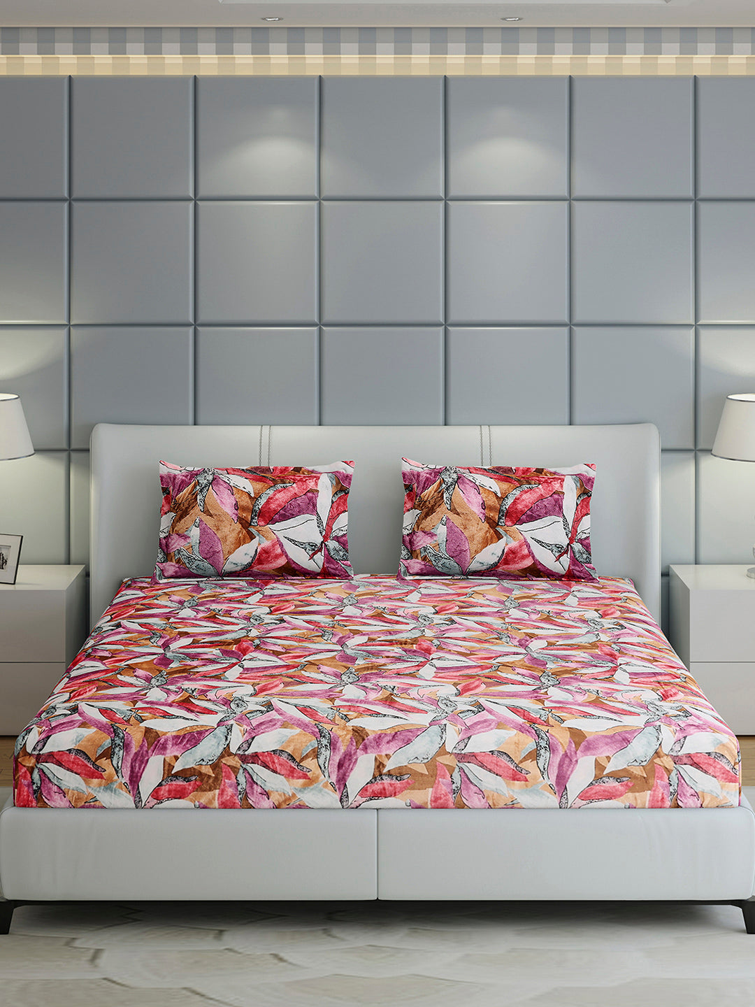 349 GSM Polyester King Bed 1 Bedsheet with 2 Pillow Cover (Carnival)