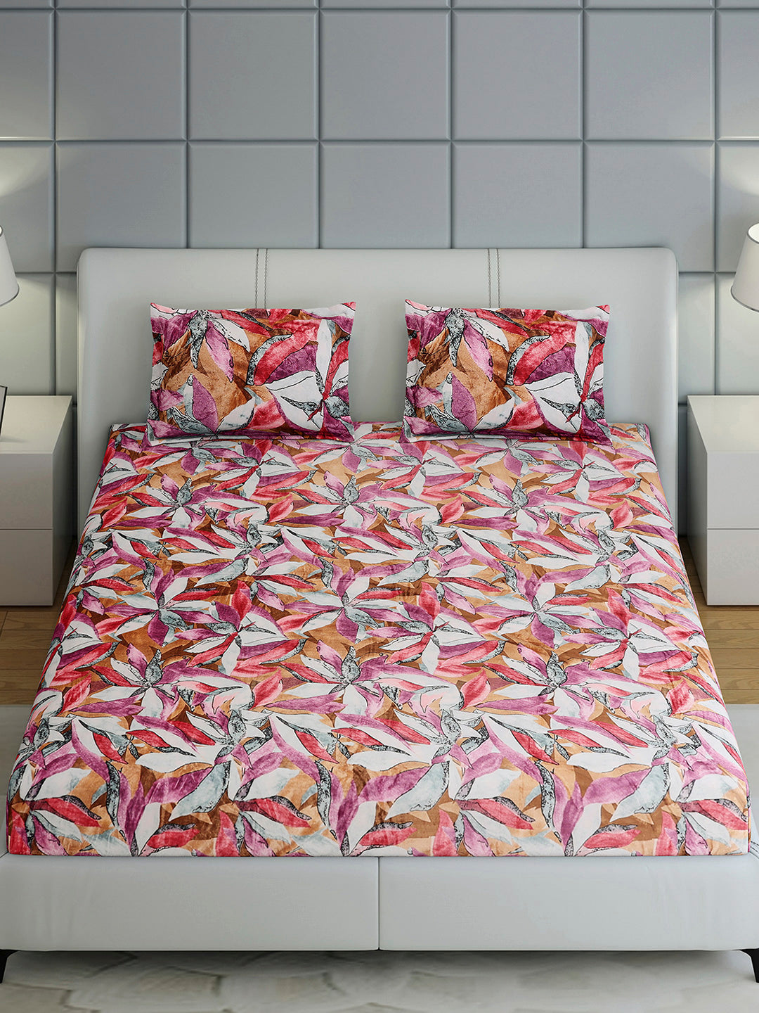349 GSM Polyester King Bed 1 Bedsheet with 2 Pillow Cover (Carnival)