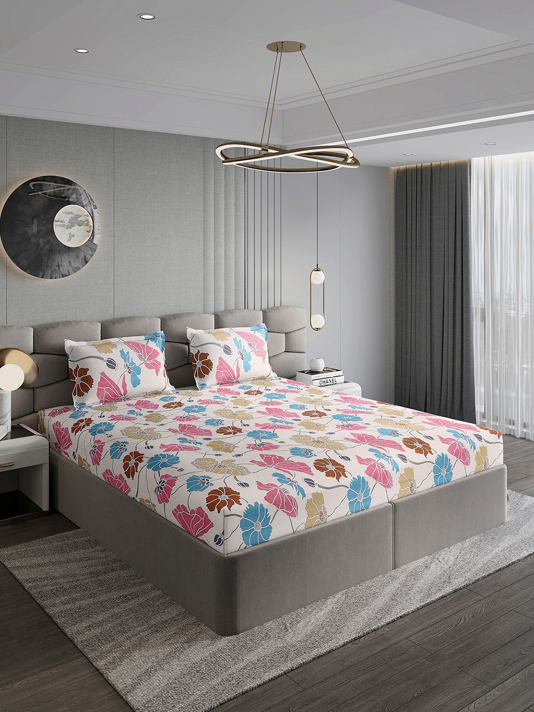 155 GSM Micro Double Bed 1 Bedsheet with 2 Pillow Cover (Clare)